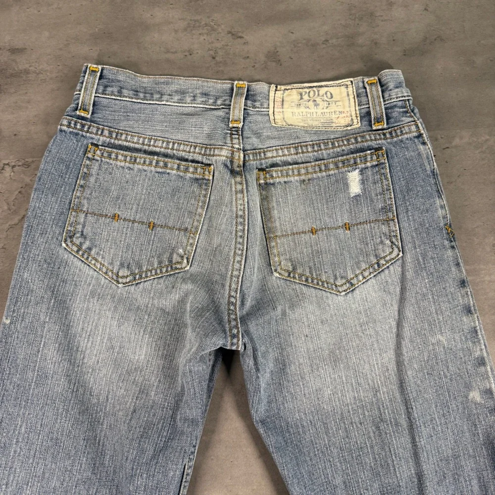 Polo Ralph Lauren Jeans Womens 16 Light Blue‎ Straight Leg Distressed Denim Y2K
